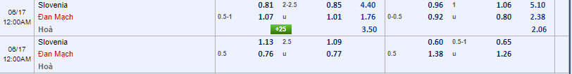 tỷ lệ kèo Slovenia vs Denmark